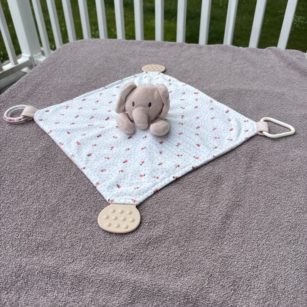 Luxe Willow Pink White Flowers Dots Elephant Baby Security Blanket Lovey Rattle
